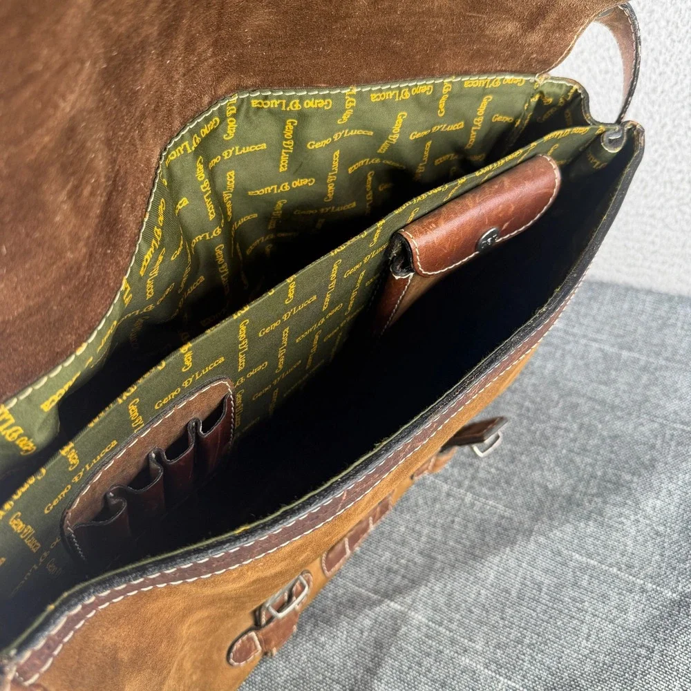 Geno D'Lucca Messenger Bag Mens Large Brown Suede Leather Vintage Satchel
